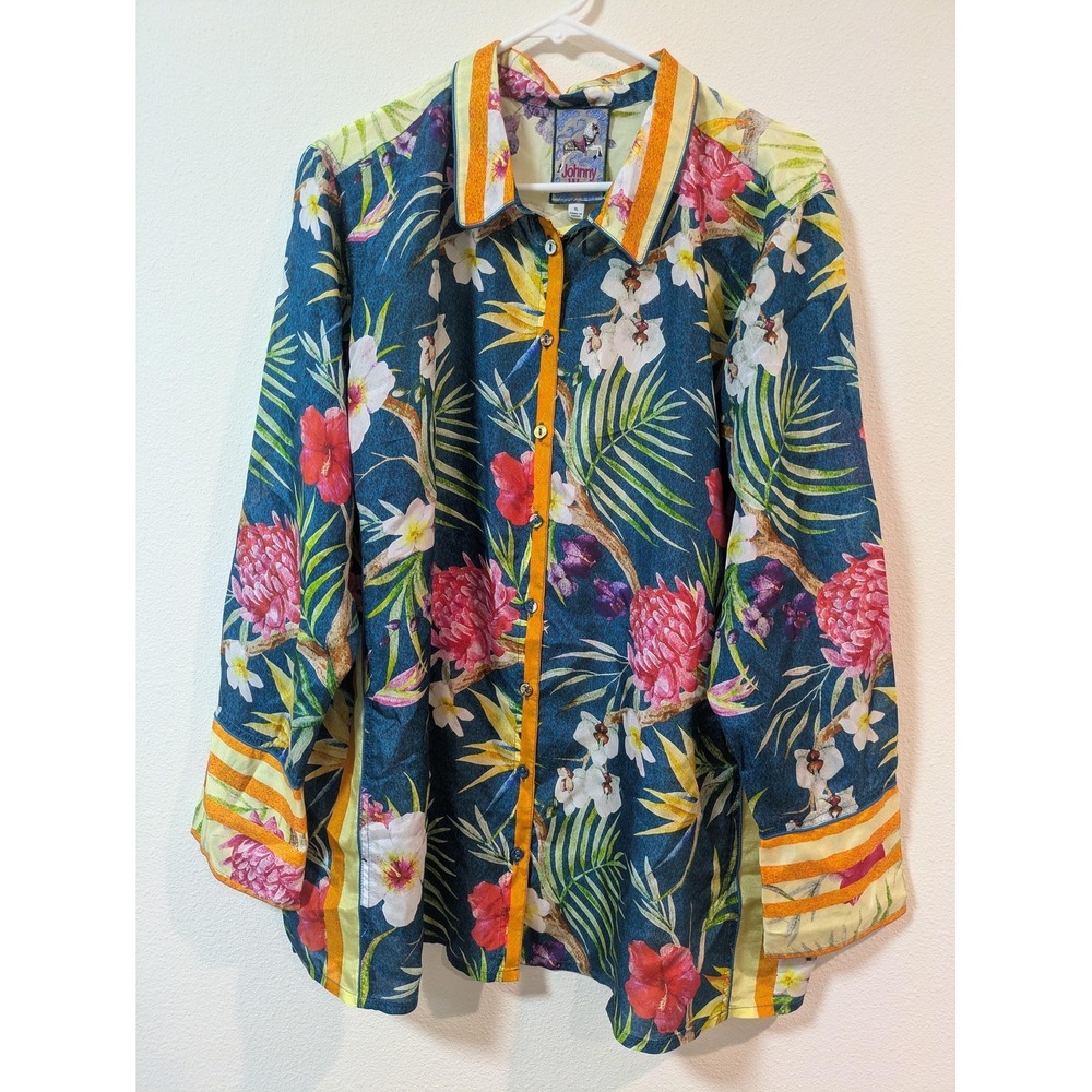 Johnny Was Shirt Womens XL Multicolor Tropical Nyx Floral Button Up Tunic NWT